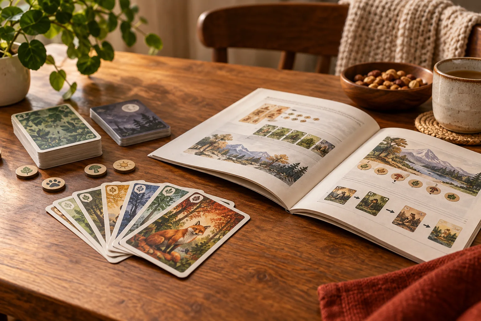 Kaarten en spelregels op tafel Kaarten en spelregels op tafel